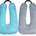 Barydat 2 Pcs Car Travel Pillow for the Back Seat 28 x 18 in Sleeping Reading Pillows for Long Distance Travel Car Cushion for Kids Adults Head and Body Support U Shaped Pad for Travel(Gray, Green)