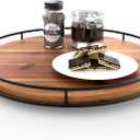 16" Acacia Wood Lazy Susan Turntable with Metal Frame - Large Lazy Susans Organizer Countertop Storage - Wooden Serving Tray for Charcuterie Cheese Board - Kitchen Counter Rotating