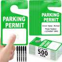500 PCS Plastic Parking Permit Hang Tags Red Blank Rearview Mirror Placards Thick 18 Mil Waterproof PVC 3x5 Inch Single-Sided Printing with 5 Marker Pens for Temporary Parking Passes (500, Green)
