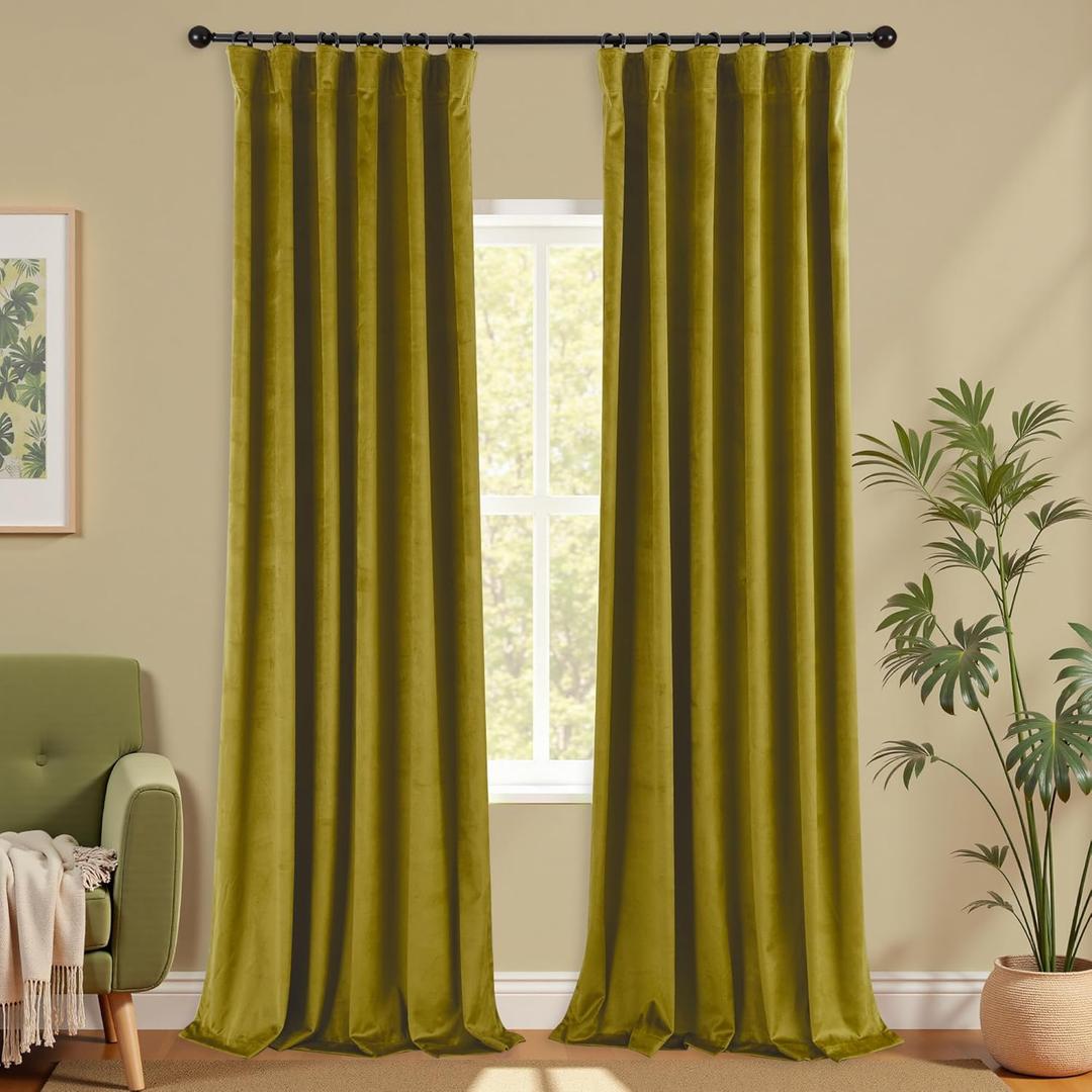 KOUFALL Chartreuse Green Velvet Christmas Curtains for Living Room, Maximalism Quirky Eclectic Mid Century Modern Psychedelic Vintage Bold Curtains for Bedroom, Wide 52 x 108 Inch Long, 2 Panels Set