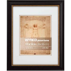 11x14 Mahogany with Rustic Gold Trim Vintage Picture Frame, Matted for 8x10 Photos or Art Works, 1.5 in Wide Frame Border Real Glass Cover, Bronze Inner