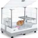 OIIBO Deluxe Rabbit Cage, 32"  21"  26" Large Space Bunny Cage Foldable Small Animal Cage with Pull Out Tray and Caster Platform, Professional Household Anti-Spray Urine Rabbit Cage Hutch Indoor