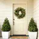 26" Norfolk Pine Wreath, Large Greenery Wreath for Front Door, Green Year Round Real Touch Artificial Greenery Wreath for Wall Porch Rustic Farmhouse Home Decor, with Lights, Red Bow, FF10