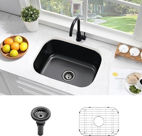 23 Inch Black Undermount Bar Sink,Wet Bar Prep Outdoor Sink
23x18 Black Stainless Steel Undermount Kitchen Sink 16 Gauge Single Bowl Kitchen Sink with Dish Grid, Large Corner