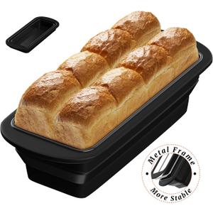 Foldable Silicone Loaf Pan with Metal Reinforced Rim Support - Nonstick Silicone Baking Mold for Homemade Loaf, Bread and Meatloaf - (9"x4"x2.5", Black, 1 Piece)