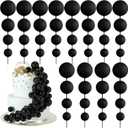 48 Pcs Balls Cake Topper Decorations Balloon Cupcake Toppers Foam Cake Topper Balls Cake Balls Decorations for Birthday Party Wedding Anniversary Cake Decorating (Black)