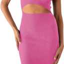 PRETTYGARDEN Women's Summer Midi Bodycon Dresses Casual Crew Neck Side Slit Sleeveless Knit Cut Out Tank Top Dress (Pink, L)