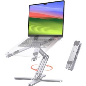 OMOTON LA10 360 Rotating Laptop Stand Riser for Desk, Ergonomic Foldable Computer Stand Adjustable Height Angles for Collaborative Work, Easy Storage Fit Macbooks,All Laptops up to 16 inches, Silver