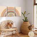 Set of 3 Boho Sun Art Print Mid Century Decor,Framed Canvas Wall Art Neutral Geometric Sun Minimalist Art,Boho Wall Art for Living Room Bedroom12x16inch