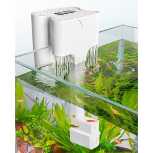 AQQA Hang On Aquarium Filter, Power Waterfall HOB Fish Tank Filter with Surface Skimmer, Adjustable Flow, Silent Multi-Stage Filtration for Freshwater & Saltwater, for Rimless Aquariums, 12W