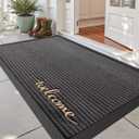 DEXI Front Door Mat Outside Entrance, 3x5 ft Rubber Entry Doormat Heavy Duty, Non Slip Welcome Mats for Inside House Floor Entryway Exterior Patio, Welcome Grey