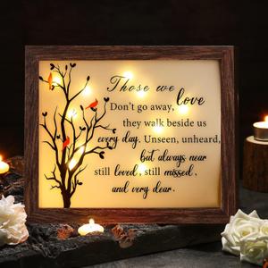 Gerrii Sympathy Gifts Red Cardinal Memorial Bereavement LED Memorial Gifts for Loss of Love One Wooden Shadow Box 10'' x 8'' in Poem and LED Light for Funeral Bereavement(Simple Style)