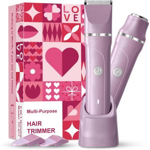 Electric Razors for Women 2 in 1 Bikini Trimmer for Women Cordless Dry/Wet Use Electric Shaver for Pubic Hair, Armpit, Facail Hair Removal, Waterproof Pearl Purple