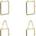 4PCS Glass Frame for Pressed Flowers, 2x3 Inch Brass Hanging Photo Frame Double Glass Frame with Chain DIY Vintage Home Decor (Vertical style, Gold)