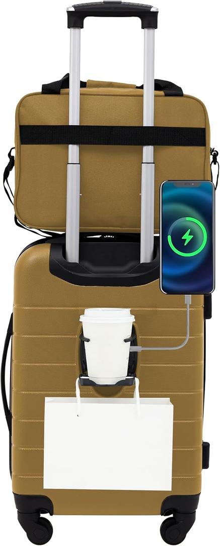 Wrangler Smart Spinner Hardside Luggage, 2 Piece Set, Wood Thrush, 22" carry-on, 15" boarding tote