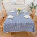 LIBERECOO 60" Square Vinyl Tablecloth with Flannel Backing, Blue Stripe Stain-Resistant Tablecloths Waterproof Oil-Proof Wipeable Table Cover for Indoor/Outdoor Picnic, BBQ