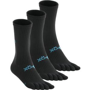 Calf Toe Socks, Five Finger Crew Running Socks for Men and Women, Cool-Max Moisture Control, Arch Support, High Elasticity & Comfort (Black, S)