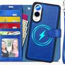 TUCCH Case Wallet for Galaxy S25 Edge, Removable [2 in 1] [Wireless Charging] Wrist Strap PU Leather Magnetic Stand RFID Blocking [4 Card Slots] Detachable Folio for Galaxy S25 Edge 6.7", Klein Blue