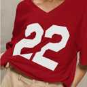 SOLY HUX 2024 Jersey Shirts for Women Number Graphic T Shirt V Neck Half Sleeve Oversized Tees Summer Streetwear Tops Red Letter Large