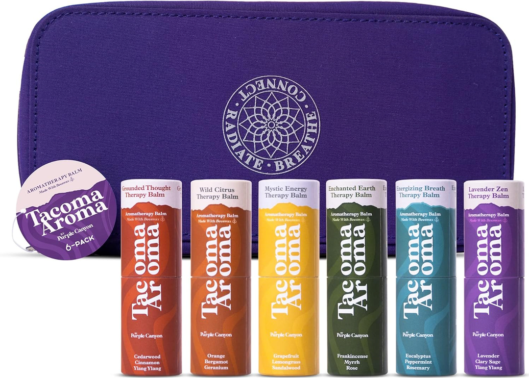 Aromatherapy 6 Pack of Essential Oils Balm Sticks in Travel Case | Aromatherapy Balms Gift Set of Pure Essential Oil Blends | Perfect Mindfulness Gift and Stress Relief Gifts for Women and Men