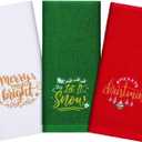 3 Pack Christmas Hand Towels 100% Cotton Large Size 25 x 14 Inch Christmas Theme Embroidery Towels for Christmas Home Bathroom Kitchen Decor (Red, Green, White)
