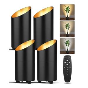 Abovizo 4 Pack Uplighting Indoor, LED Floor Can Lights with Remote and Timer, 3 Color Temps Dimmable Spotlight for Corner Sofa Plant Home Accent Lighting, 5.9 FT Plug Cord & Foot Switch, Black
