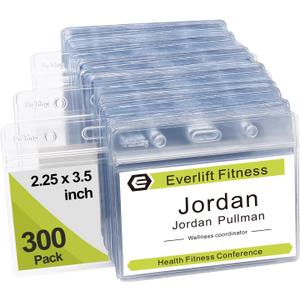 Fushing 300 Pcs Clear Plastic Horizontal Name Tag Badge ID Card Holders