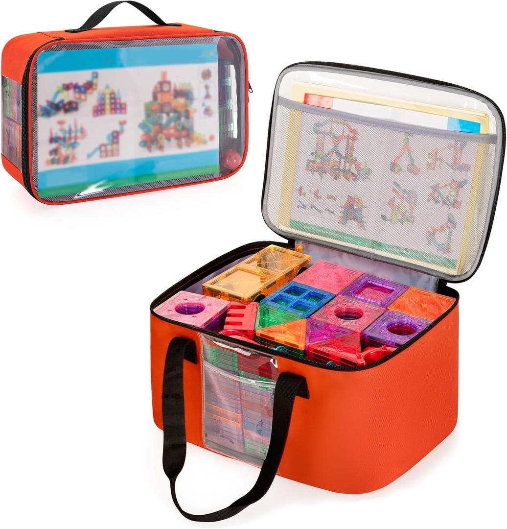 2pcs Storage Organizer Bag for Magnetic Building Tiles, Magnetic Block Tiles Travel Case with Visible Top, Toy Storage Bag for Construction Building Toy, Interlocking Blocks