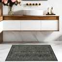 Dark Green Washable Entry Rug - Front Door Throw Rugs Indoor, Non-Slip Bathroom Small Rugs, Vintage Floral Thin Rug for Kitchen, Boho Entryway Dcor (2x3 Dark Green)
