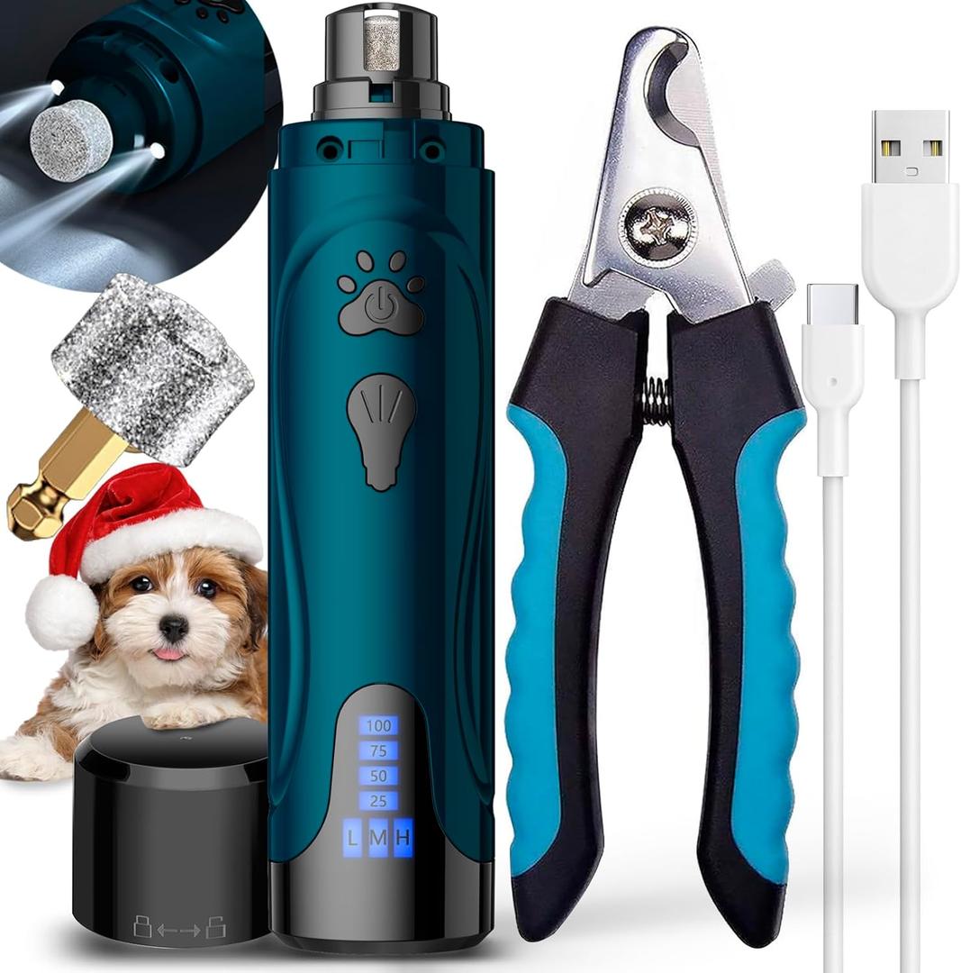 Dog Nail Grinder, Dog Nail Trimmers and Clippers Kit, Super Quiet Electric Pet Nail Grinder, Rechargeable, for Small Large Dogs & Cats Toenail & Claw Grooming,3 Speeds (A-Dark Blue)