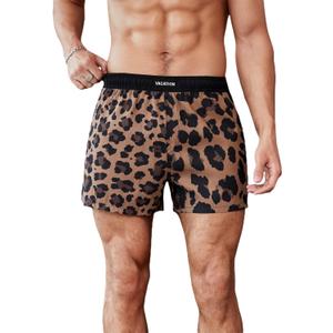 Milumia Men's Swim Trunks Leopard Print Letter Pocket Quick Dry Beach Shorts Swimwear Multicolor, X-Large