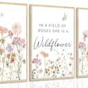 3Pcs Watercolor Flowers Nursery Wall Art Florals Botanical Sentence Picture Wall Decor Pink Wildflowers Poster Print Artwork for Girl Nursery Office Bedroom Livingroom Inspirational Wall Decoration