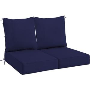 Sundale Outdoor Olefin Deep Seat Cushion Set of 2, Patio Chair Cushion and Pillow, Water-Resistant Sectional Sofa Pad with Straps Dark Blue, 23 x 26 x 6 Inches