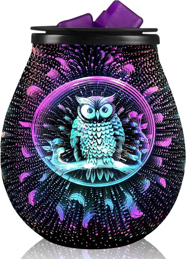 Leyoue 3D Glass Fireworks Electric Wax Melt Warmer with PTC Heating Plate 7 Colors LED Changing Light Wax Burner Melter Fragrance Warmer for Home (Owl) Leyoue 3D Glass Fireworks Electric Wax Melt Warmer with PTC Heating Plate 7 Colors LED Changing Light Wax Burner Melter Fragrance Warmer for Home (Owl)