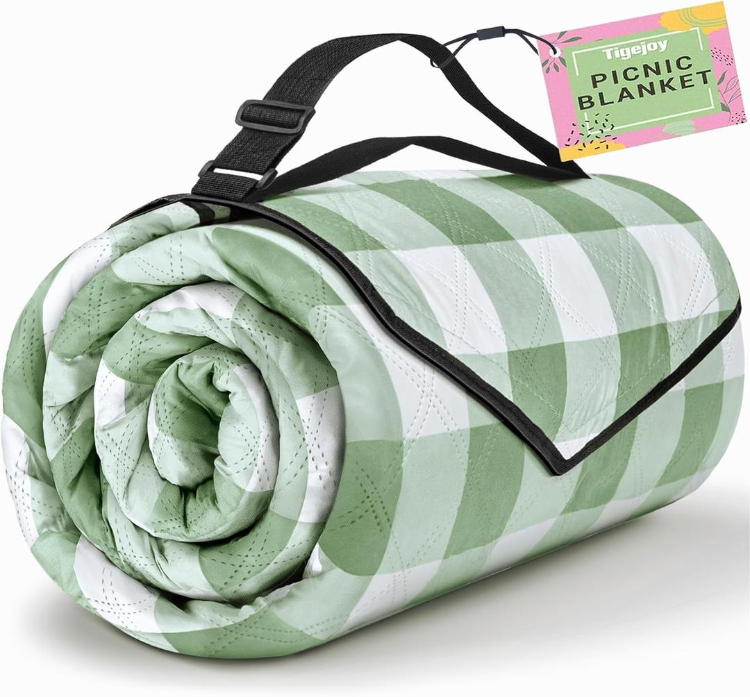 TigeJoy Extra Large Picnic Blanket Waterproof Foldable 118''x118'', Outdoor Picnic Mat Beach Blanket Sandproof for Park, Grass, Travel, Hiking, Camping Essentials, Gingham Picnic Blanket