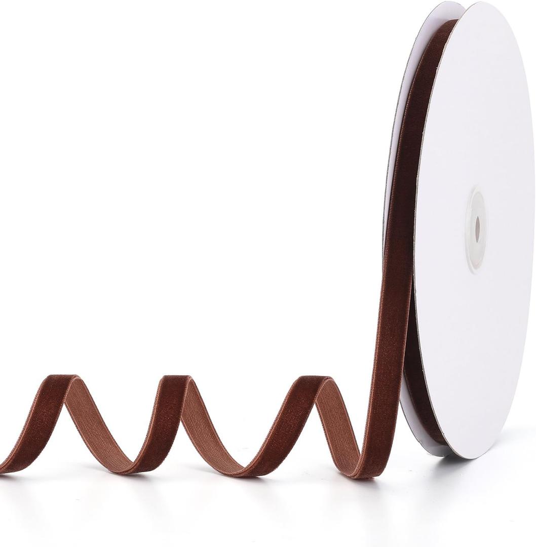 2 x Coffee Velvet Ribbon 3/8" x 20Yd,Great for Gift Wrapping,Hair Bows Making, Wreaths,Wedding and Christmas Party Decoration(Coffee 3/8")