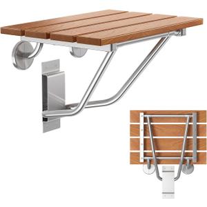 Folding Shower Seat & Chair Wall Mounted for Adults, Fold Down Shower Bench & Stool for Inside Shower, for Small Spaces, Foldable (Teak, Extra Large)