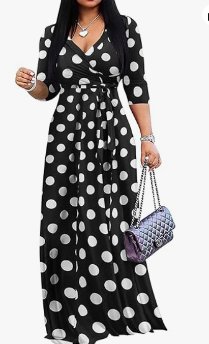 Yajedo Womens Casual Summer Maxi Dress Plus Size Sexy Wrap V Neck 3/4 Sleeve Sundress with Pockets