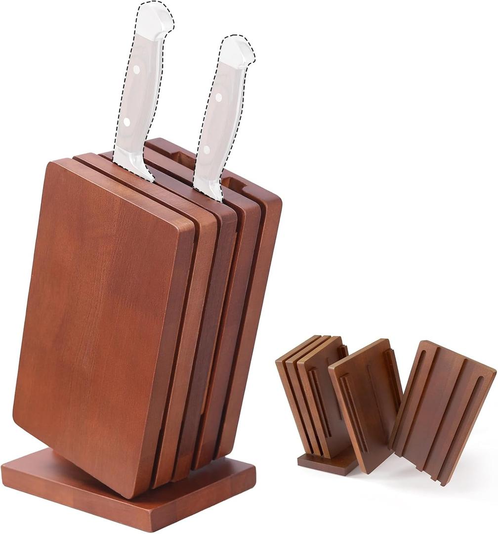 Knife Block & Universal Holder - Detachable Solid Wood Organizer for Kitchen Storage, Washable Design (No Knives Included) - Gift Ready for Chefs 1 Piece