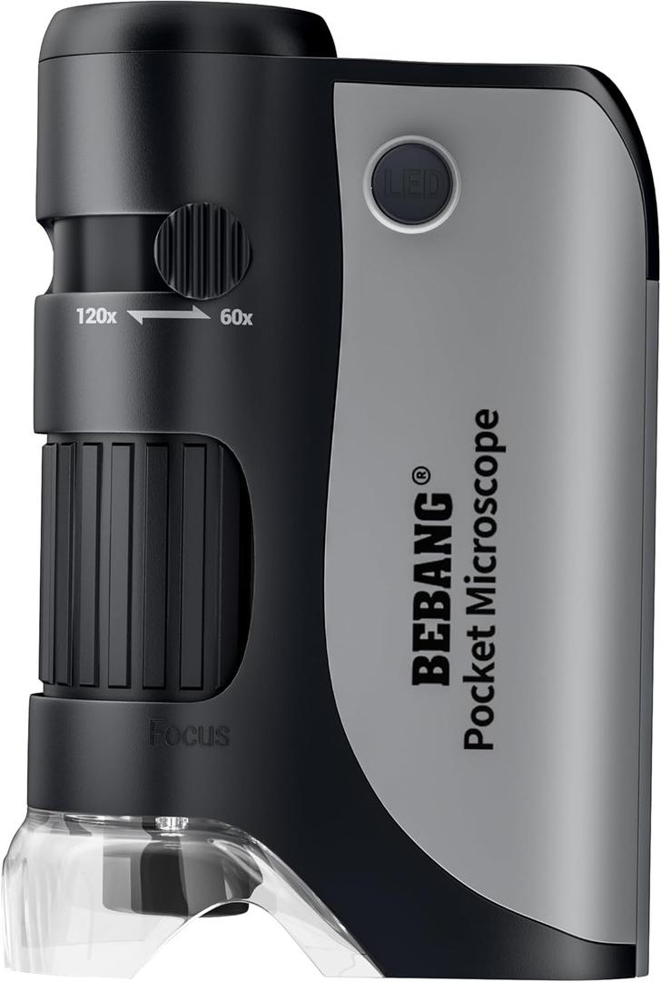 2 x BEBANG Pocket Microscope for Kids, Handheld Mini Microscope for Kids Adults with 5 Microscope Slides