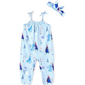 Disney Frozen Elsa Princess Minnie Stitch Marie Girls Romper with Bow Tie Strap and Headband Cute Jumpsuit for Baby & Toddler (4-5T)