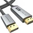 WARRKY 4K DisplayPort to HDMI Cable 10FT[Metal Case, Nylon Cable] One-Way Transmission DP 1.2 Computer to HDMI 1.4 Screen Compatible for Dell, HP, Samsung, PC, Laptop, Projector, TV  Passive