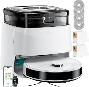 Lefant Robot Vacuum and Mop, 12000Pa Suction, 90-Day Self-Emptying, Auto Mop Washing&Drying, Obstacle Avoidance, All-in-One for Pet Hair Carpet, 5G WiFi Alexa/APP/iWatch Control, M3 White