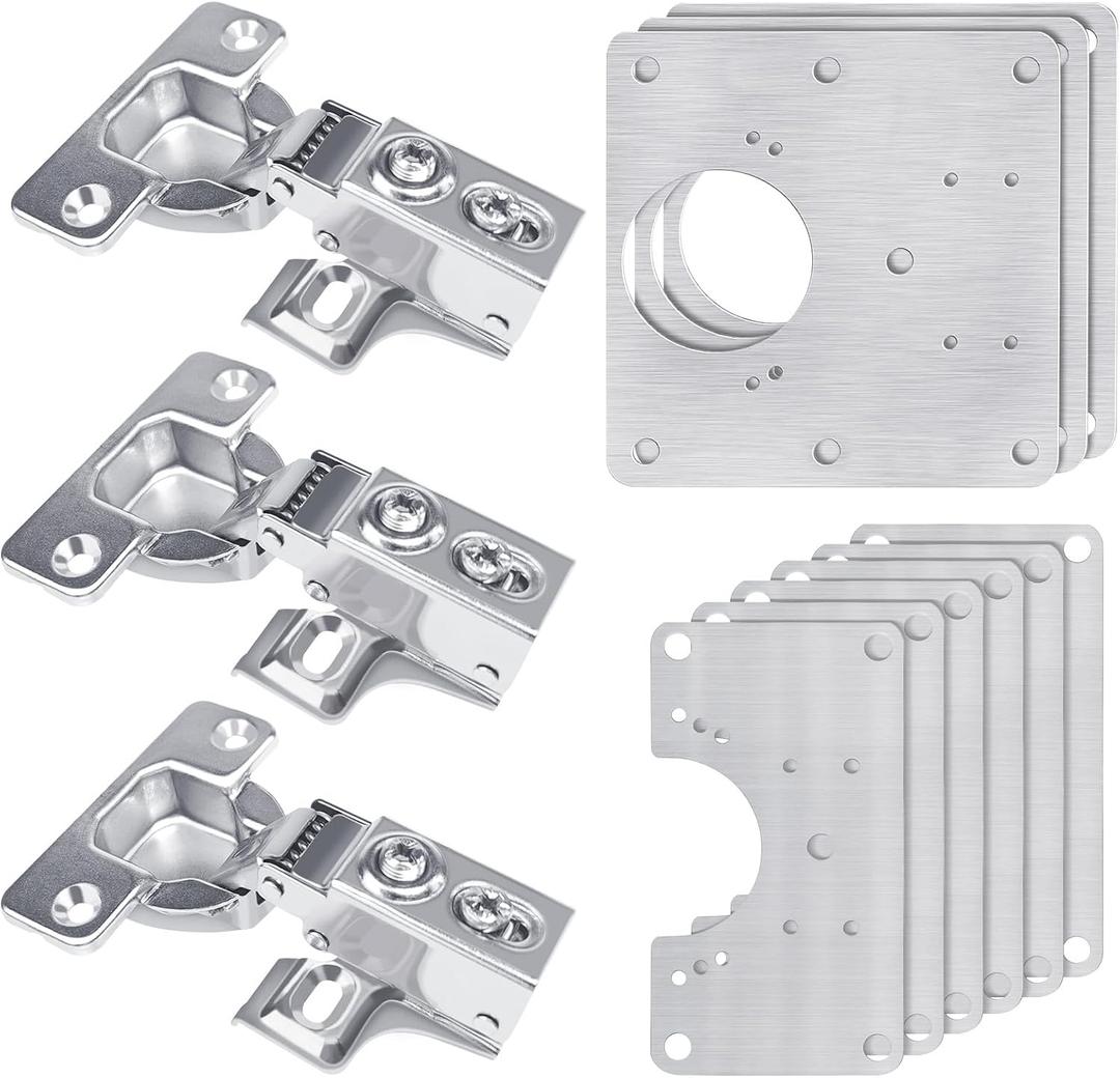 3 Pcs Cabinet Door Hinges, Cabinet Hinge Repair Plate Kit Fix Loose Sagging Cabinet Doors,Hinge Repair Plates for All Home Cabinets,Door Repair Kit Include(9 Repair Panels+3 Hinges+54 Screws) (3)