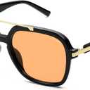 SOJOS Trendy Polarized Aviator Sunglasses for Women Men, 70s 80s Retro Square Aviators Sun Glasses SJ2672, (Black/Light Yellow (Light Tint With Low-polarization)