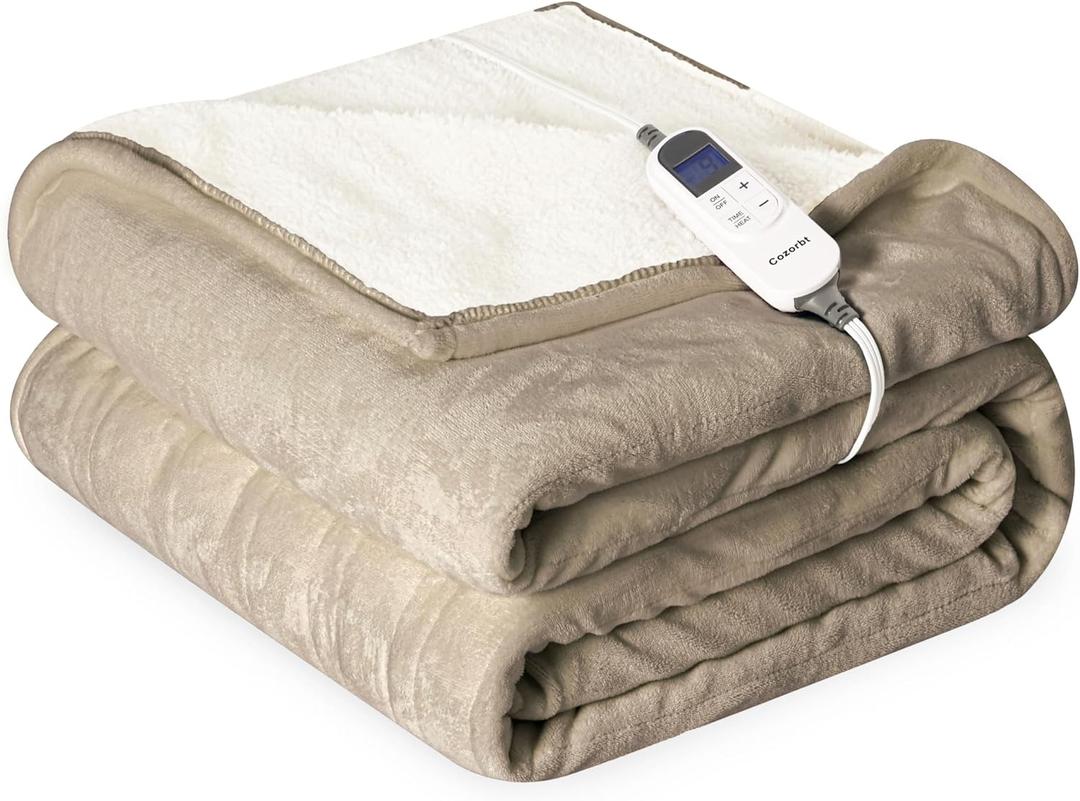 Heat Blanket 72x84 Full Size,Soft Flannel & Sherpa Reversible Electric Blanket with 10 Heat Settings,12 Timer Setting and 8 Hours Auto-Shut Off,ETL Certified Machine Washable,Light Brown