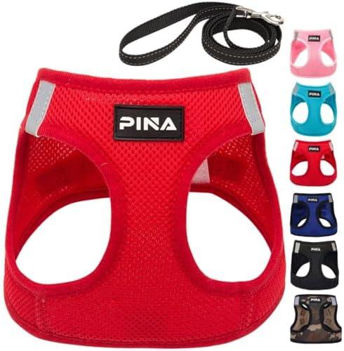 PINA Dog Harness for Small Dogs No Pull, Small Dog Harness and Leash Set, No Choke Breathable Mesh Dog Vest Harness, Lightweight Adjustable Small Medium Dog Harness - Easy to Put On and Take Off, Red Medium