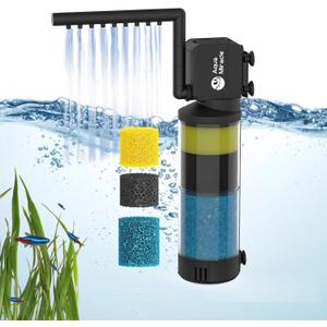 AquaMiracle Aquarium Filter for 10-40 Gallon Aquariums, Fish Tank Filters Turtle Filter Internal Power Filter 3-Stage Filtration with Aeration/Rainfall Modes
