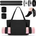 Yoga Bag Set for Women Including Yoga Mat Tote Bag Booty Resistance Band Non Slip Sports Socks Silicone Ties for Pilates Travel Workout Office (Without Mat) (Black)