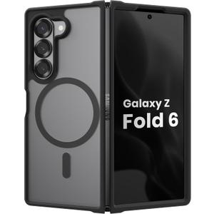 Magnetic Case for Samsung Galaxy Z fold 6 Case, Slim Translucent Matte Phone Cover with Shockproof TPU Frame & Scratch-Resistant PC Back, Strong Magnetic Ring, Black